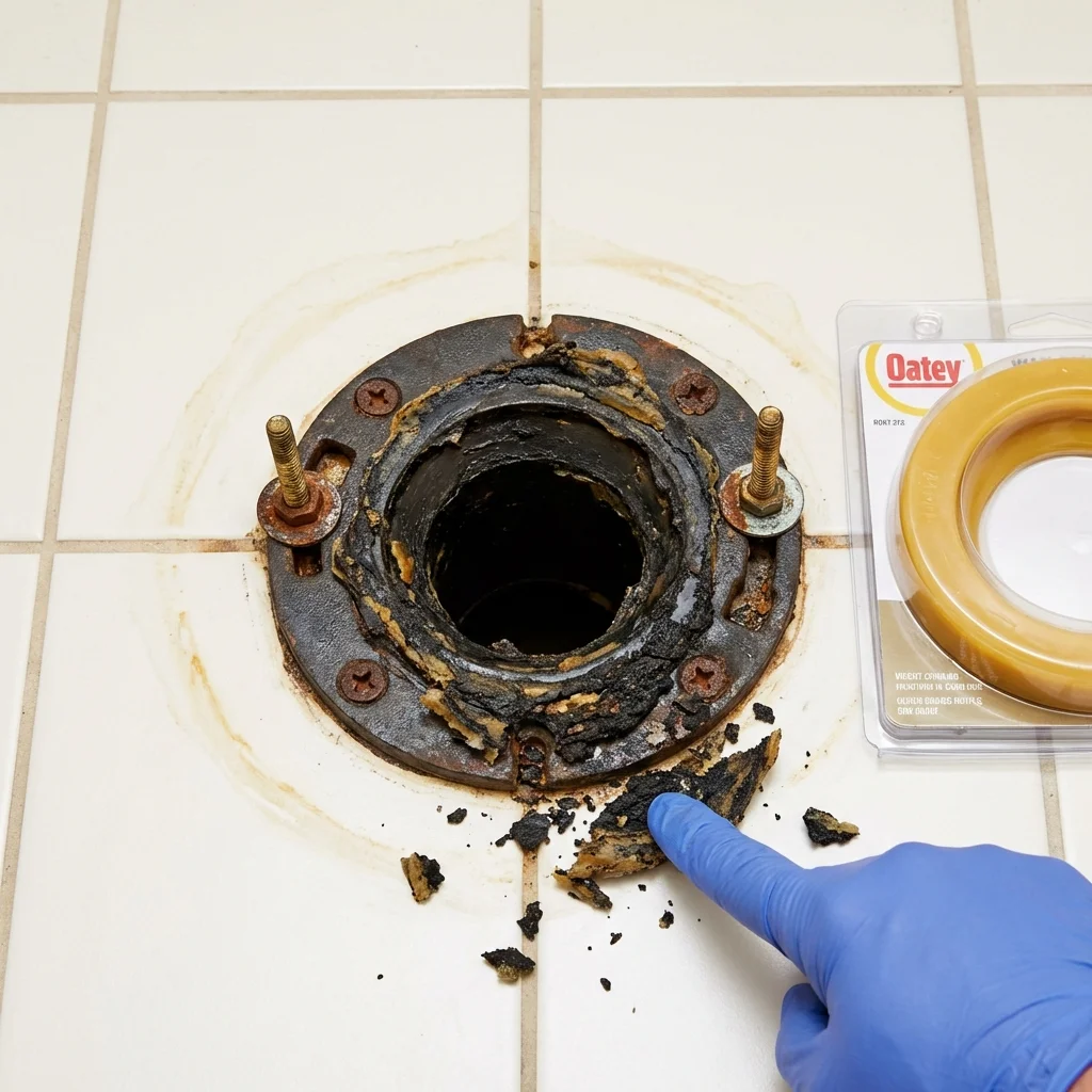 Failed wax ring showing water seepage at the base of a toilet in a Pasco, WA home