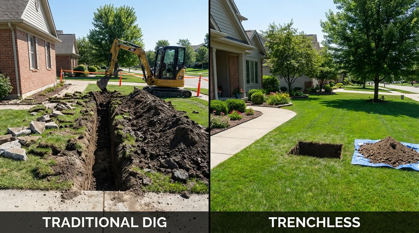 Trenchless sewer repair with minimal yard damage versus traditional excavation in Pasco, WA